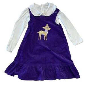 Gymboree Girls 4T Purple Corduroy Fawn Jumper Dress & Top Set Woodland Cute!